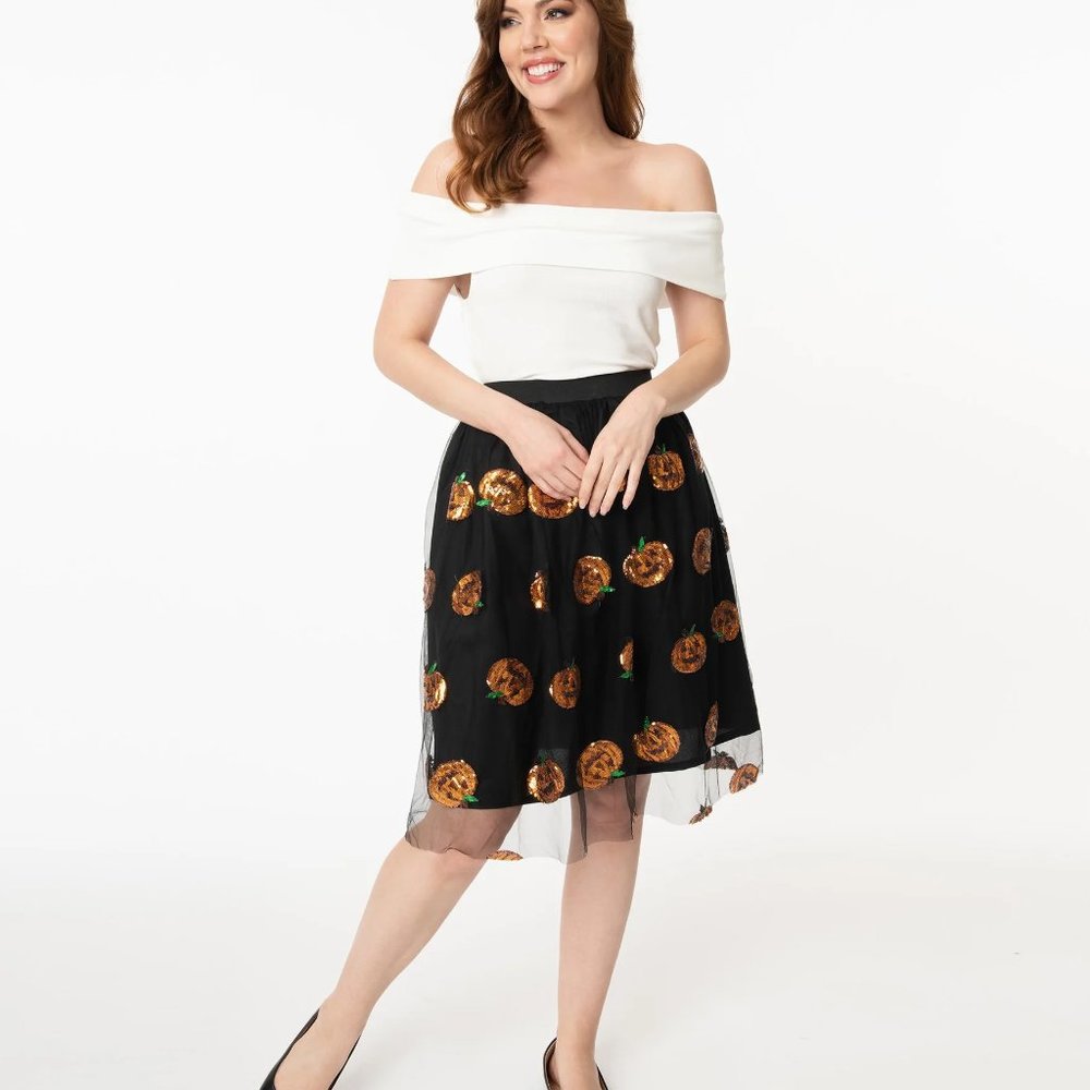 Unique Vintage black Halloween tulle pumpkin skirt